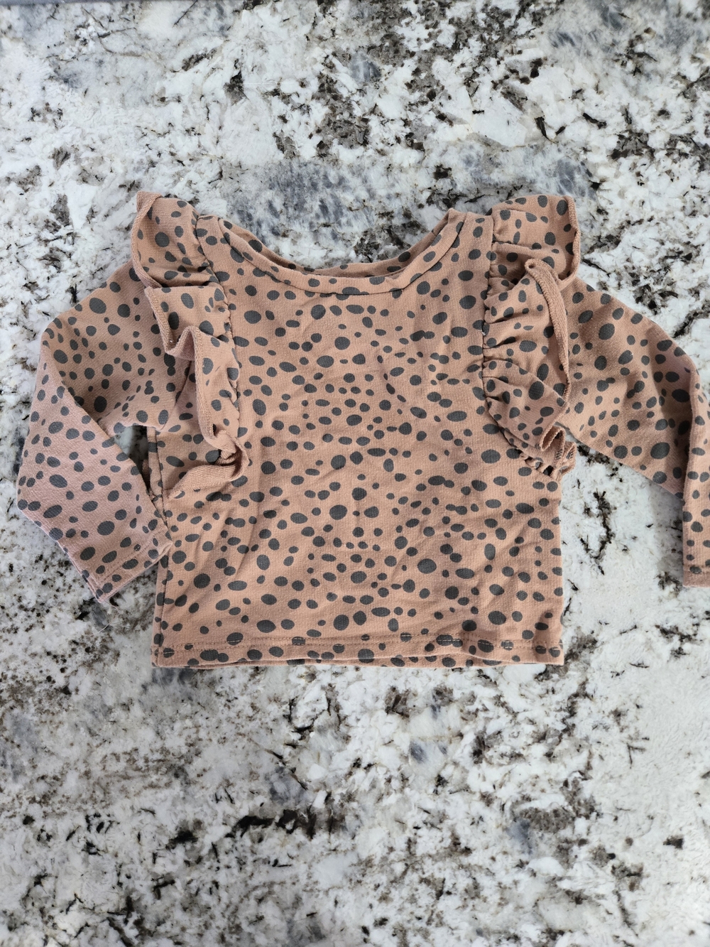 Girls' Peach Dot Ruffle Long-Sleeve Top